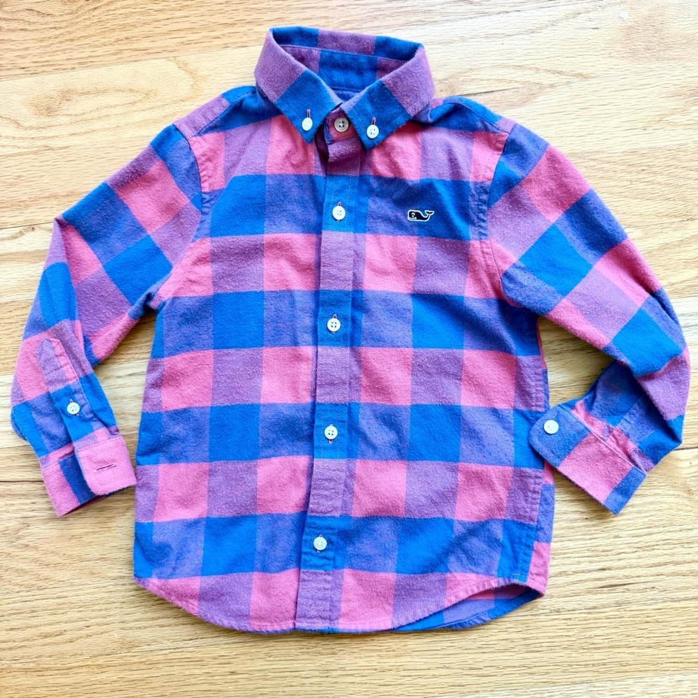 Vineyard Vines Kids Button Down Shirt - Blue and Pink Plaid 3t flannel